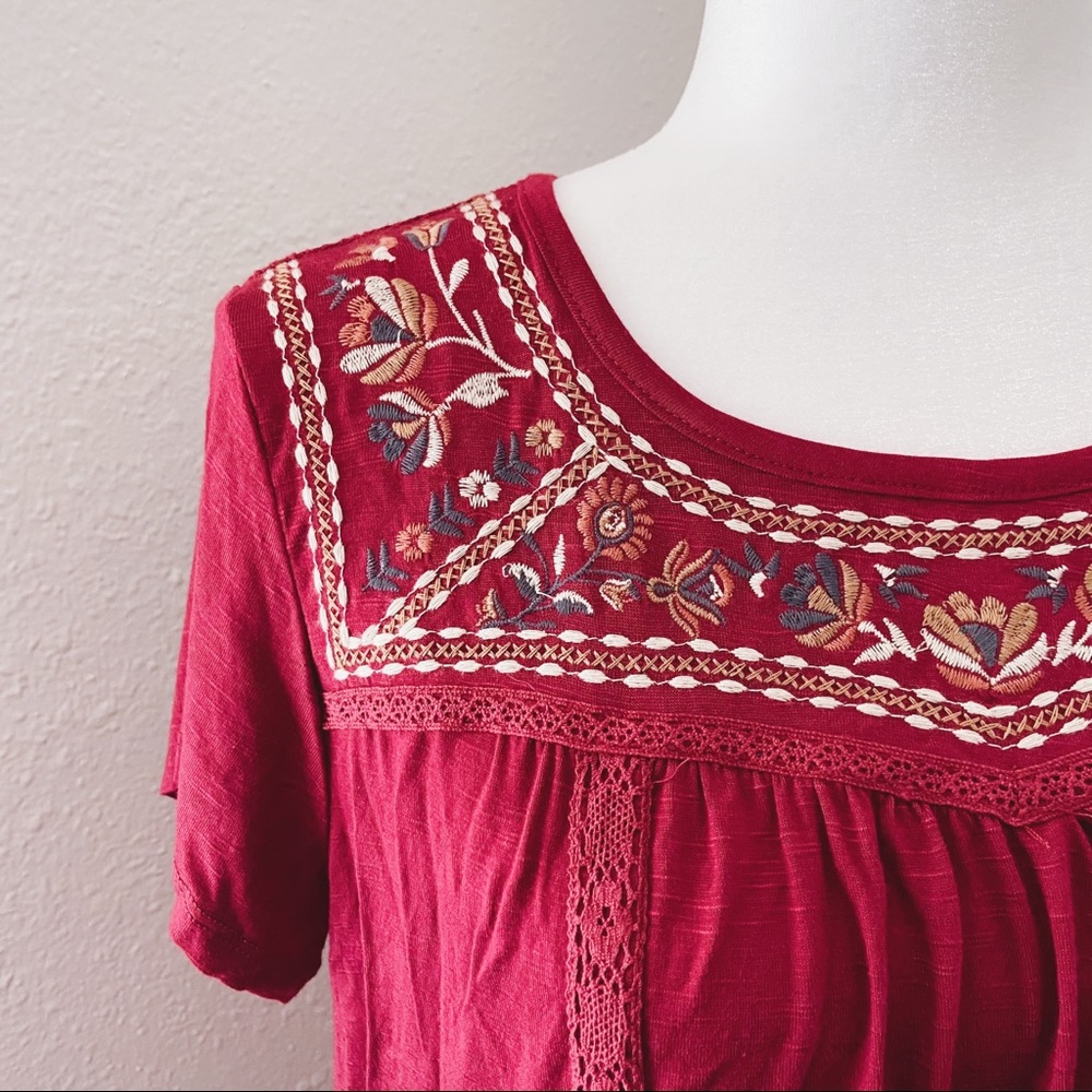 Knox Rose | Dark Red Embroidered Top